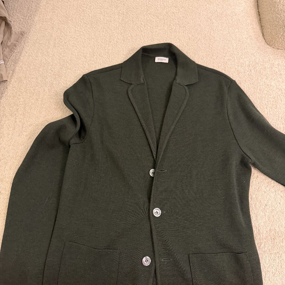 Mersino Olive Green Knit Blazer Jacket Button Front Sz 50